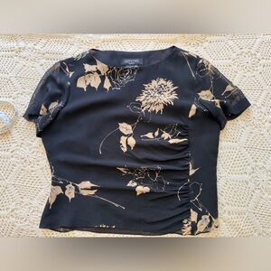 VTG 90’s Cynthia Howie Maggy  Boutique Black Floral 100% Silk Cropped Blouse 12P